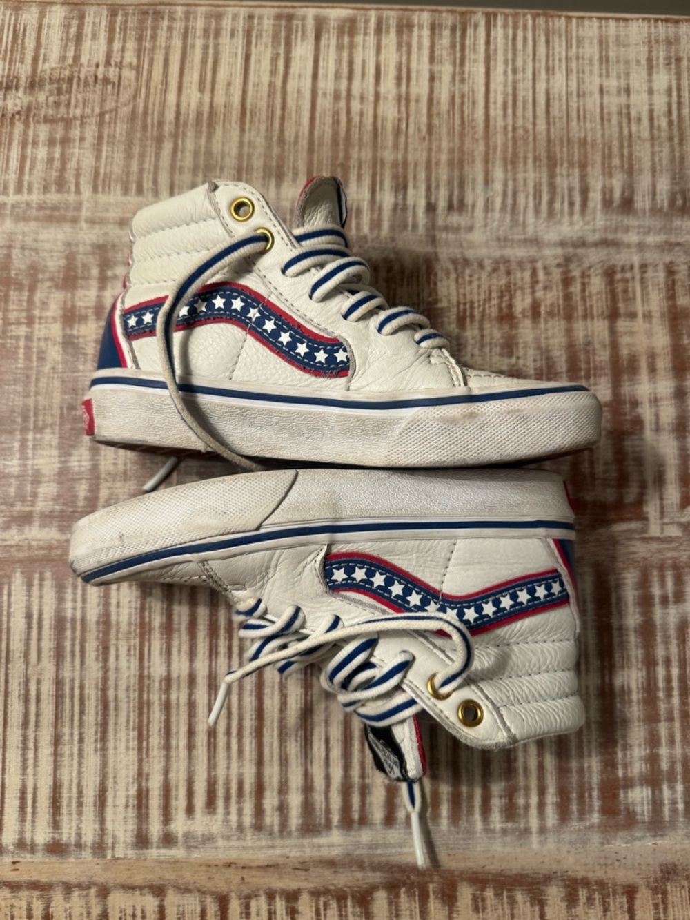 Vans SK8-HI Americana True White Leather Red Blue Stripes (Toddler Size 12)